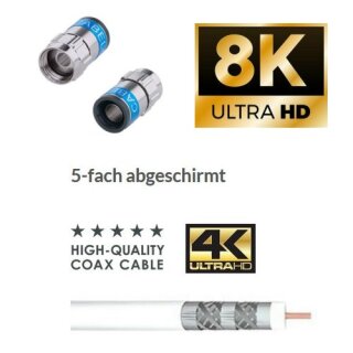 Cabelcon F-6-TD Self Install 5.1 Nitin Satkabel Antennenkabel Koaxkabel RG6 135dB HD 4K 8k HQ 7mm Weiß 1m