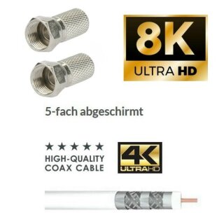 Lokmann Satkabel Antennenkabel Koaxkabel RG6 Stahl Kupfer 135dB HD 4K 8k HQ 7mm Wei 1 Meter