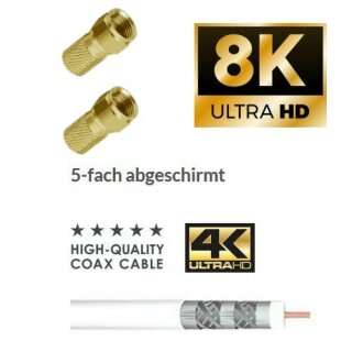 Lokmann Satkabel Antennenkabel Koaxkabel RG6 Stahl Kupfer Gold Edition 135dB HD 4K 8k HQ 7mm Wei 3 Meter