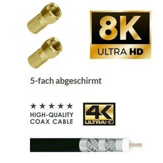 Lokmann Satkabel Antennenkabel Koaxkabel RG6 Stahl Kupfer Gold Edition 135dB HD 4K 8k HQ 7mm Schwarz 50 Meter
