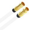 Antennenkabel TV Kabel 135 dB HD 4K HQ Koaxial Kupplung / Koaxial Stecker 7mm Goldstecker Weiß