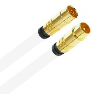 Antennenkabel TV Kabel 135 dB HD 4K HQ Koaxial Kupplung / Koaxial Stecker 7mm Goldstecker Weiß 1 Meter