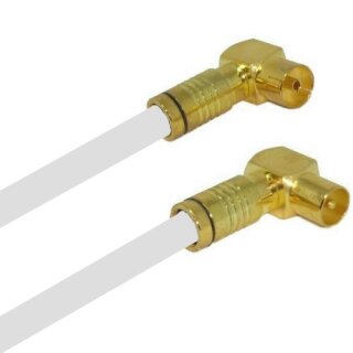 TV Antennenkabel Koaxkabel RG6 Winkel Gold Stecker / Winkel Gold Kupplung135dB HD 4K 8k HQ 7mm Weiß 2 Meter