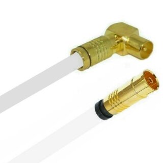 TV Antennenkabel Koaxkabel RG6 Winkel Gold Stecker / Gerade Gold Kupplung 135dB HD 4K 8k HQ 7mm Wei 3 Meter