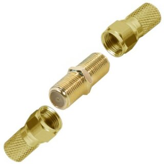 F-Stecker 7mm HQ Gold + F-Verbinder Gold HQ Sat Kupplung Buchse / Buchse