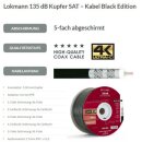 Lokmann 135dB Vollkupfer 7mm SAT Koaxial Antennenkabel 5-fach 4K 8K UHD Black Edition 100 Meter