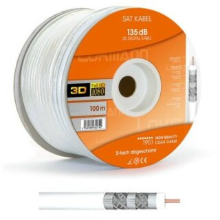 Lokmann 135dB Stahl Kupfer 7mm SAT Koaxial Antennenkabel 5-fach 4K 8K UHD Weiss 9 Meter