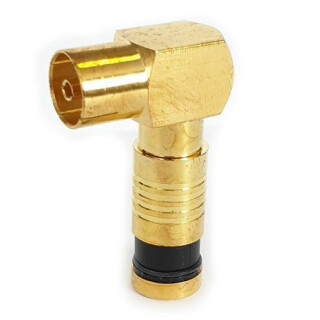 Gold Kompressionsstecker Vollmetall HQ Qualität Winkel Koaxial TV Kupplung 6.8 bis 7.2mm 1x Stück