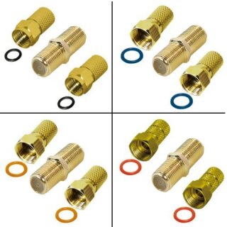 F-Stecker Twist-On Gold + F-Verbinder Gold Breite Mutter HQ Qualität 6.6mm 32x F-Stecker 16x Verbinder