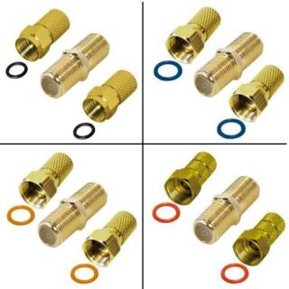 F-Stecker Twist-On Gold + F-Verbinder Gold Breite Mutter HQ Qualität 8.2mm 24x F-Stecker 12x Verbinder