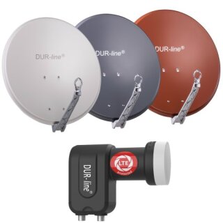 DUR-line Select 60cm Alu Sat Antenne + DUR-line Ultra Twin LNB 0.1dB 4K 8K LTE DECT Unterdrückung Anthrazit