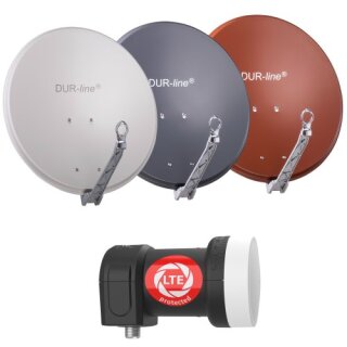 DUR-line Select 80cm Alu Sat Antenne + DUR-line Ultra Single LNB 0.1dB 4K 8K LTE DECT Unterdrückung Hellgrau