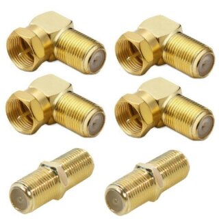 4x F-Winkelstecker 90° Gold + 2x F-Verbinder Gold