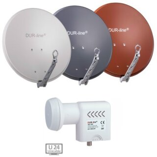 DUR-line Select 90cm Alu Sat Antenne + DUR-LINE UK 124 Unicable LNB 24 Teilnehmer 4K / 8K UHD tauglich Rot