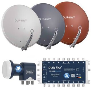 DUR-line Select 80cm Alu Sat Antenne + DUR-line Blue ECO Quattro LNB + DUR-line MS 5/16 blue eco Multischalter Rot