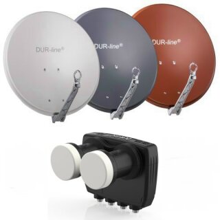 DUR-line Select 80cm Alu Sat Antenne + DUR-line MB6-QS Monoblock Quad LNB 6 grad Astra / Hotbird Hellgrau