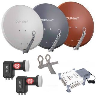 DUR-line Select 80cm Alu Sat Antenne + DUR-line Ultra Quattro LNB + DUR-line MS 9/12 HQ Multischalter Rot