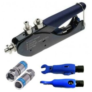 Cabelcon CX3 Compression Tool + Cabelcon Kabelabisolierer + Cabelcon F-56-CX3 7.0 QM Quickmount Stecker 10x Stück