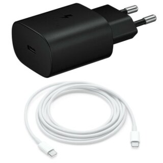 Schnellladegerät Netzteil 25W Schwarz + Ladekabel Weiß 1 Meter für Samsung Galaxy S9+