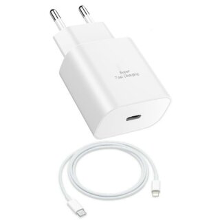 Handy Schnellladegert Netzteil 25W Ladekabel Adapter Typ C Wei + Ladekabel Wei 1 Meter fr iPhone 12