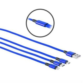 USB Kabel Blau USB-A Stecker auf USB-C / USB Micro-B / 8-Pin Stecker