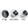 Universal KFZ Netzteil 1x USB-8Pin 1x USB-Micro-B 5V 3.0A HQ Qualität