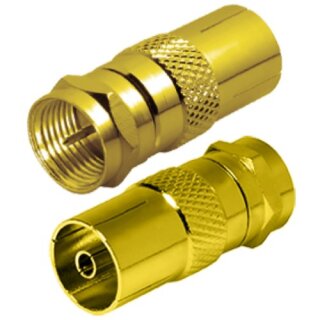 Adapter IEC Koax Kupplung auf F-Stecker Gold